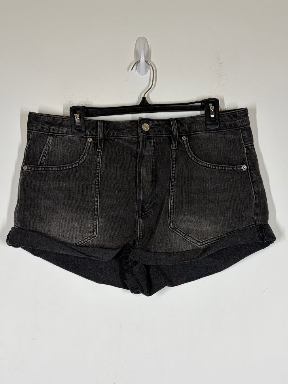 Free People Black Button Fly Denim Jean Shorts Size 31